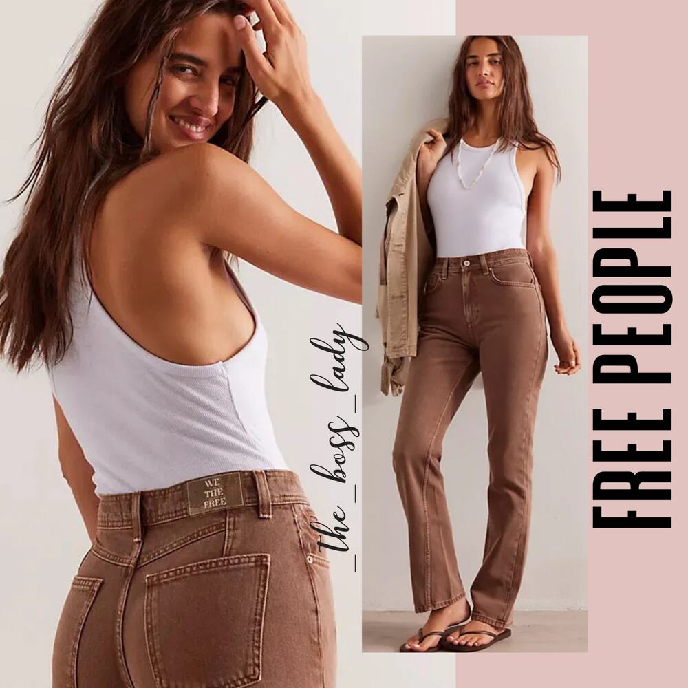 Free People Brown Straight Leg Jeans with Tailored Fit